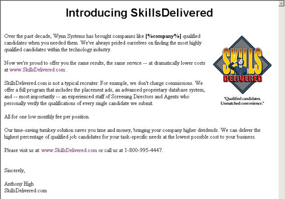 Skills Delivered Recruiting Agent Email Company Introduction HTML