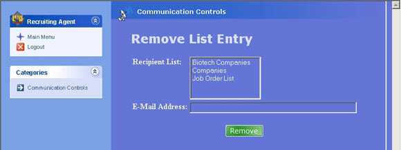 Skills Delivered Recruiting Agent Communication Controls Communicator Remove List Entry