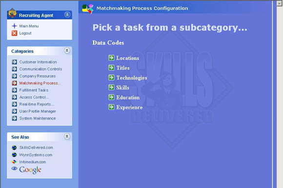 Skills Delivered Recruiting Agent Matchmaking Process Configuration Menu