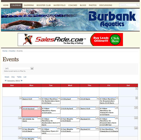 Burbank Aquatics Calendar