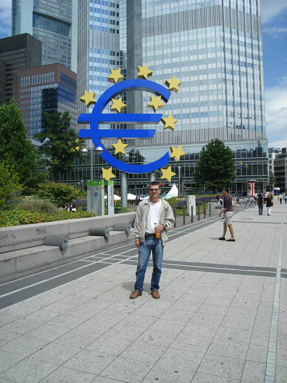 In front of the European Central Bank building in downtown