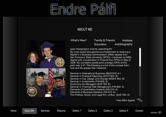 EndrePalfi.com v1 About Me Education