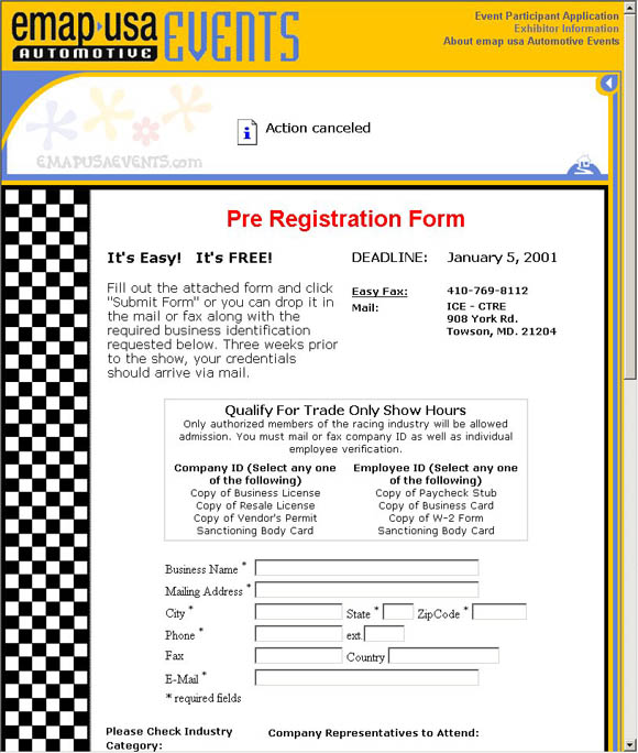 Circle Track Racing Expo Pre Registration Form