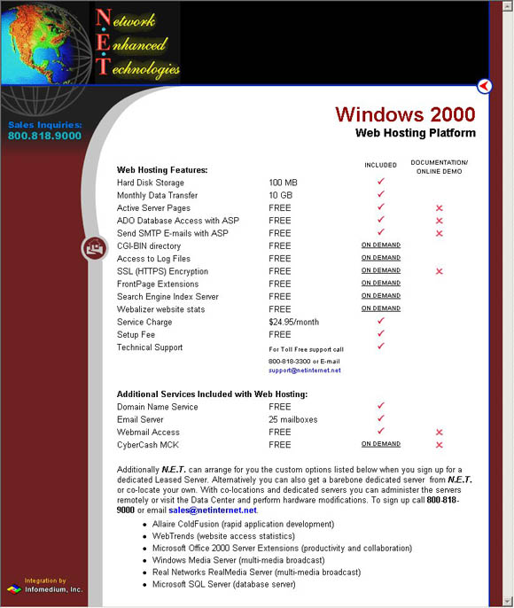 Network Enhanced Technologies Windows 2000 Web Hosting