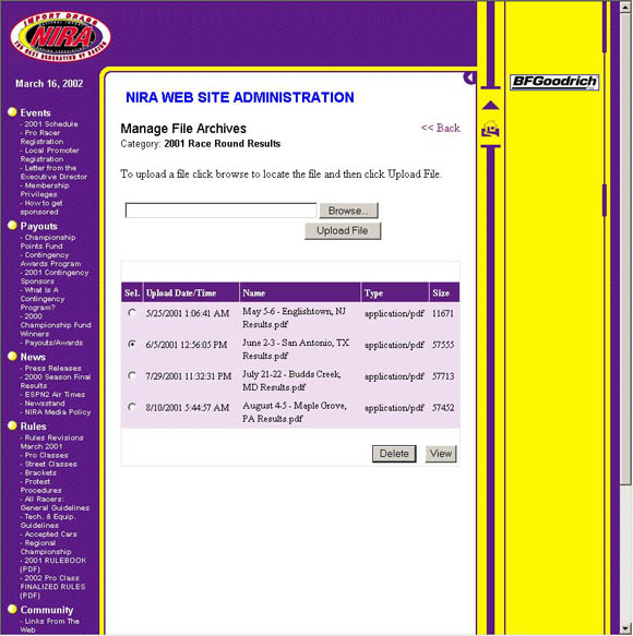 NIRA Site Administration Pages File Archives