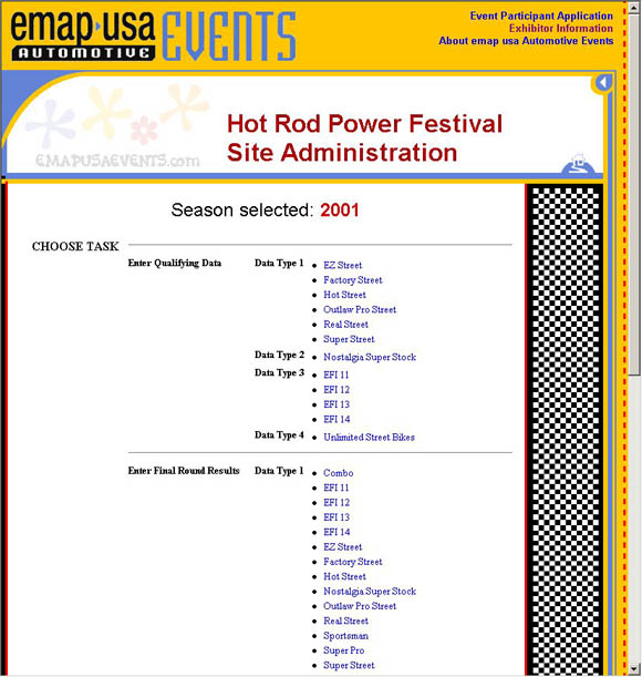 Hot Rod Power Festival Site Administration Pages