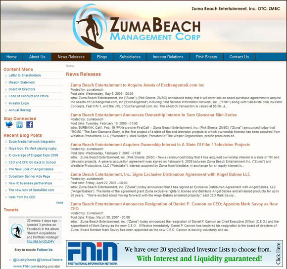 Zuma Beach Entertainment News Releases