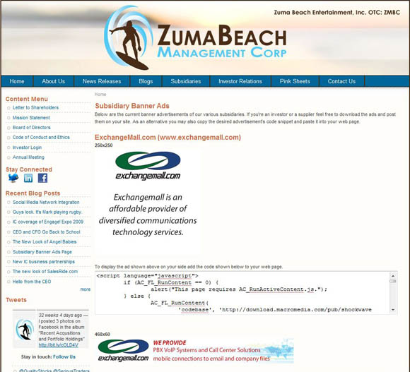 Zuma Beach Entertainment Subsidiary Banner Ads