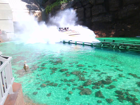 Splashing down on the Jurassic Park water ride